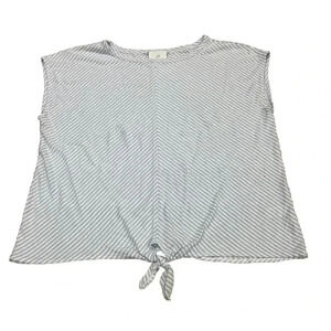 J. Jill Top Shirt Womens Size Large Blue Linen Blend Striped Beachy Nautical